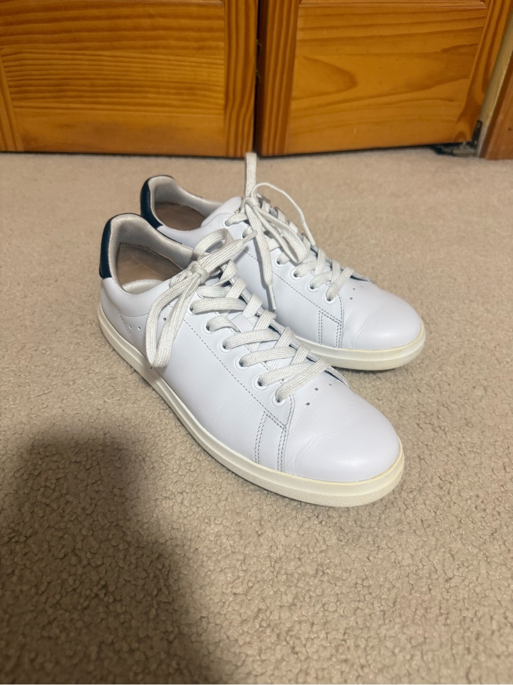 Tory Burch White Leather Sneakers with Navy Heel Tab